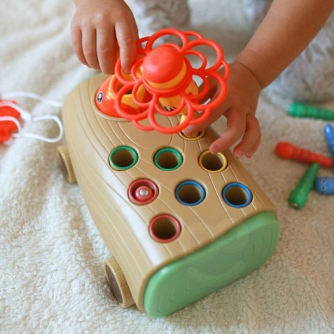 GRA ZRĘCZNOŚCIOWA DZIĘCIOŁ WBIJAK ROBAKÓW 3W1 WÓZEK CIĄGACZ DLA NIEMOWLĄT