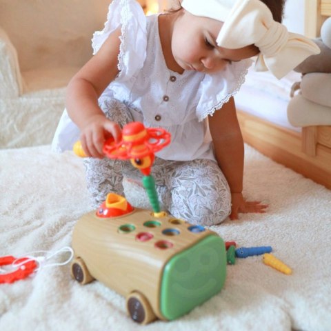 GRA ZRĘCZNOŚCIOWA DZIĘCIOŁ WBIJAK ROBAKÓW 3W1 WÓZEK CIĄGACZ DLA NIEMOWLĄT