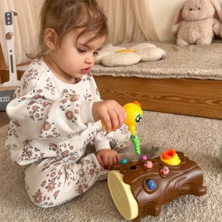 MAGNETYCZNA GRA ZRĘCZNOŚCIOWA DLA DZIECI ZŁAP ROBACZKA DZIĘCIOŁY 10 ROBACZKÓW