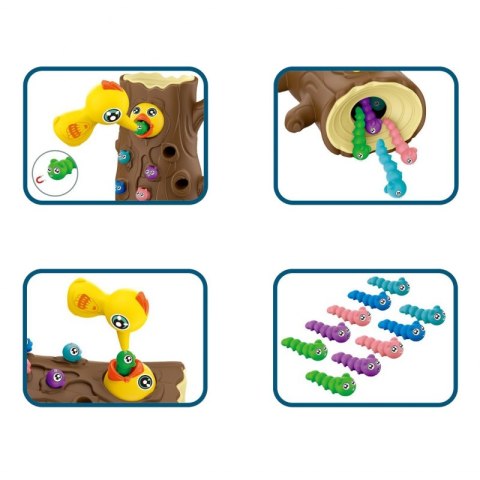 MAGNETYCZNA GRA ZRĘCZNOŚCIOWA DLA DZIECI ZŁAP ROBACZKA DZIĘCIOŁY 10 ROBACZKÓW