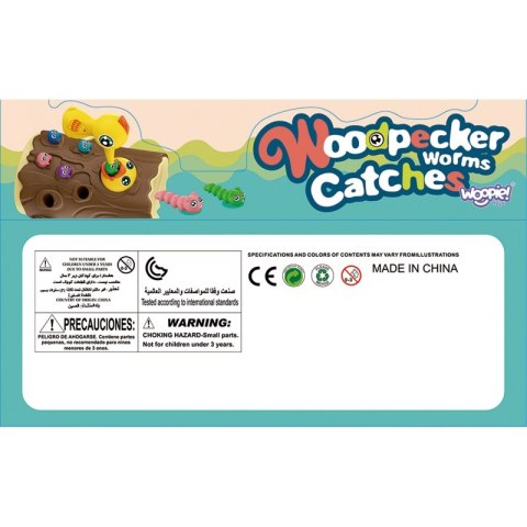 MAGNETYCZNA GRA ZRĘCZNOŚCIOWA DLA DZIECI ZŁAP ROBACZKA DZIĘCIOŁY 10 ROBACZKÓW