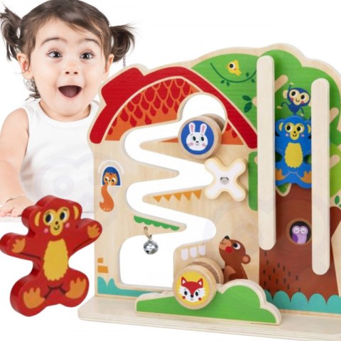 DREWNIANA TABLICA MANIPULACYJNA MONTESSORI LABIRYNT EDUKACYJNE KOLOROWE