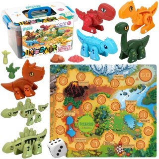 ZESTAW KONSTRUKCYJNY 2W1 GRA PLANSZOWA DINOZAURY KOSTKA 46 EL EDUKACYJNY