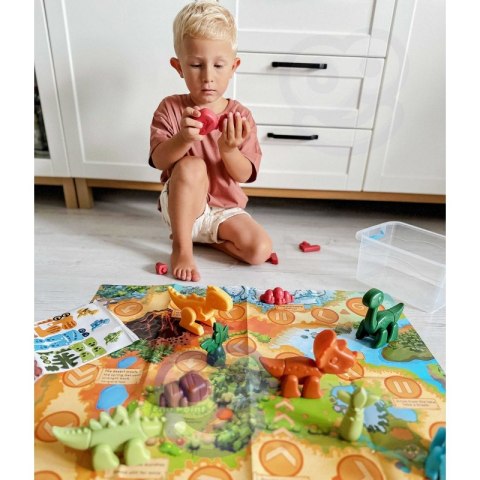 ZESTAW KONSTRUKCYJNY 2W1 GRA PLANSZOWA DINOZAURY KOSTKA 46 EL EDUKACYJNY