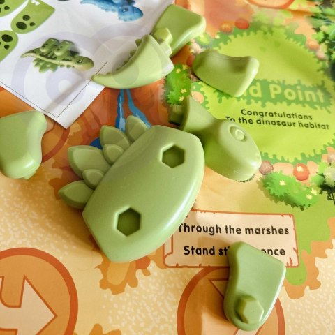 ZESTAW KONSTRUKCYJNY 2W1 GRA PLANSZOWA DINOZAURY KOSTKA 46 EL EDUKACYJNY