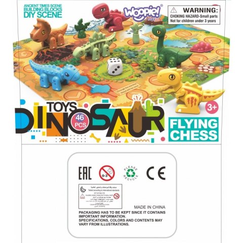 ZESTAW KONSTRUKCYJNY 2W1 GRA PLANSZOWA DINOZAURY KOSTKA 46 EL EDUKACYJNY