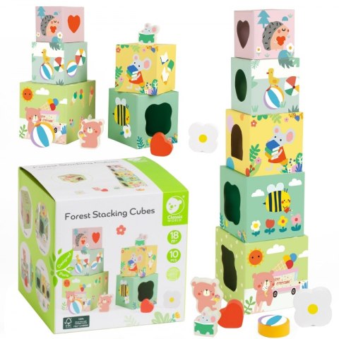 UKŁADANKA KOSTKI BOX LEŚNA PIRAMIDKA 10 EL. FSC EDUKACYJNE ROZWOJOWE TRWAŁE