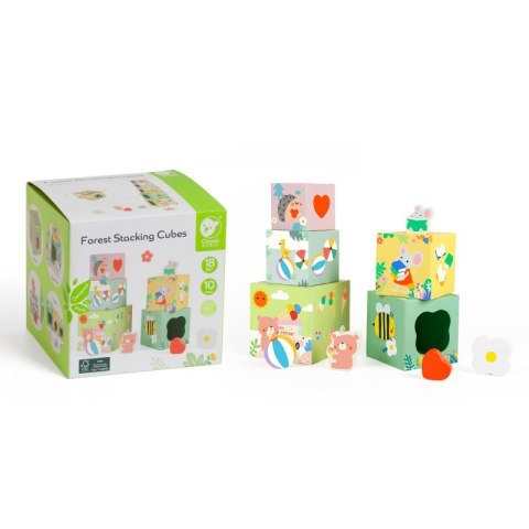 UKŁADANKA KOSTKI BOX LEŚNA PIRAMIDKA 10 EL. FSC EDUKACYJNE ROZWOJOWE TRWAŁE