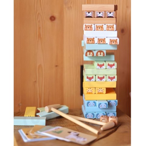 GRA ZRĘCZNOŚCIOWA CHWIEJĄCA WIEŻA DLA DZIECI ZWIERZĘTA 82 EL. FSC EDUKACYJNA