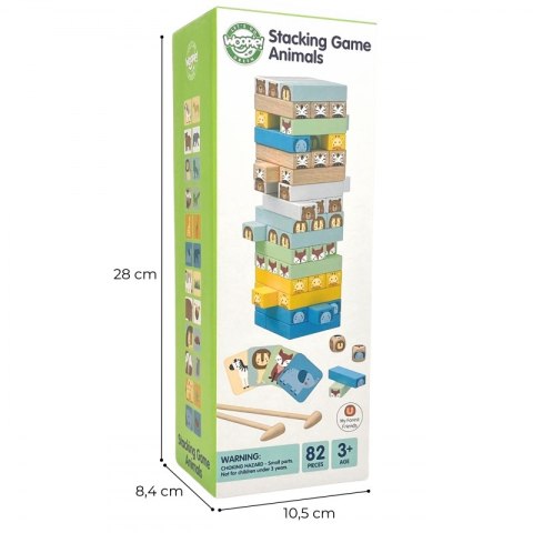 GRA ZRĘCZNOŚCIOWA CHWIEJĄCA WIEŻA DLA DZIECI ZWIERZĘTA 82 EL. FSC EDUKACYJNA