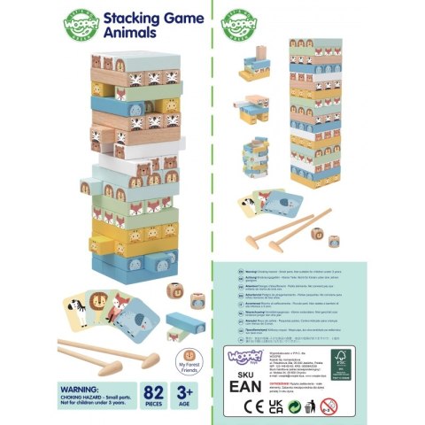 GRA ZRĘCZNOŚCIOWA CHWIEJĄCA WIEŻA DLA DZIECI ZWIERZĘTA 82 EL. FSC EDUKACYJNA