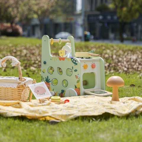 DREWNIANA KUCHNIA PCHACZ DLA DZIECI 2W1 CLASSIC WORLD SORTER AKCESORIA 15EL.