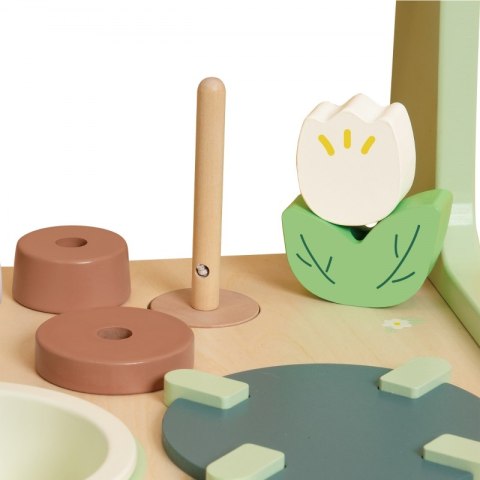 DREWNIANA KUCHNIA PCHACZ DLA DZIECI 2W1 CLASSIC WORLD SORTER AKCESORIA 15EL.