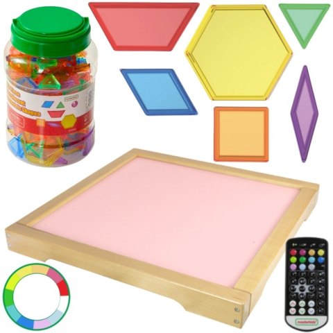 MASTERKIDZ Panel Świetlny LED Zmiana kolorów Pilotem + Klocki Montessori Mozaika 140 el.