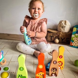 DREWNIANE KRĘGLE DLA DZIECI 6 SZT PIŁKA EDUKACYJNE MOTORYCZNE ZABAWA NAUKA