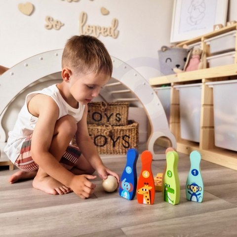 DREWNIANE KRĘGLE DLA DZIECI 6 SZT PIŁKA EDUKACYJNE MOTORYCZNE ZABAWA NAUKA
