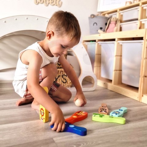 DREWNIANE KRĘGLE DLA DZIECI 6 SZT PIŁKA EDUKACYJNE MOTORYCZNE ZABAWA NAUKA