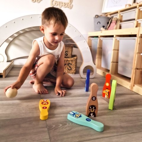 DREWNIANE KRĘGLE DLA DZIECI 6 SZT PIŁKA EDUKACYJNE MOTORYCZNE ZABAWA NAUKA