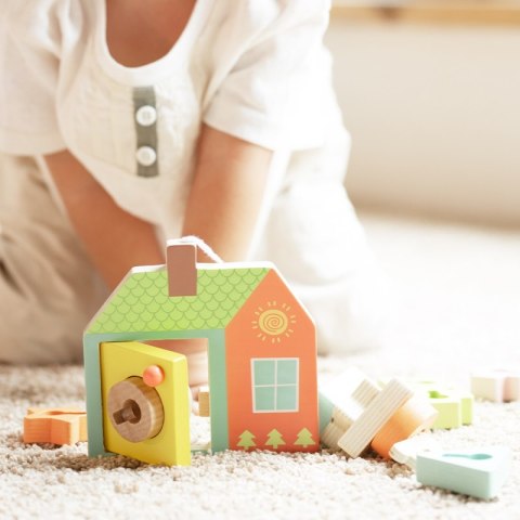 DREWNIANA PRZEPLATANKA KLOCKI DO NAWLEKANIA KLUCZE DRZWI MONTESSORI 11 EL