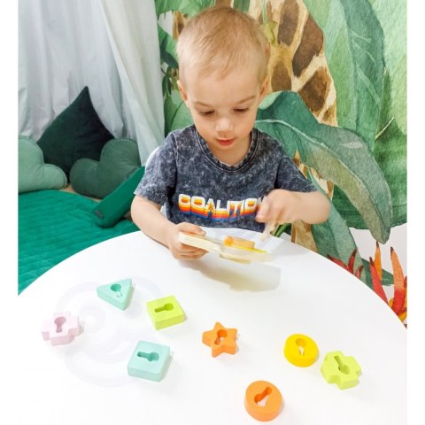 DREWNIANA PRZEPLATANKA KLOCKI DO NAWLEKANIA KLUCZE DRZWI MONTESSORI 11 EL