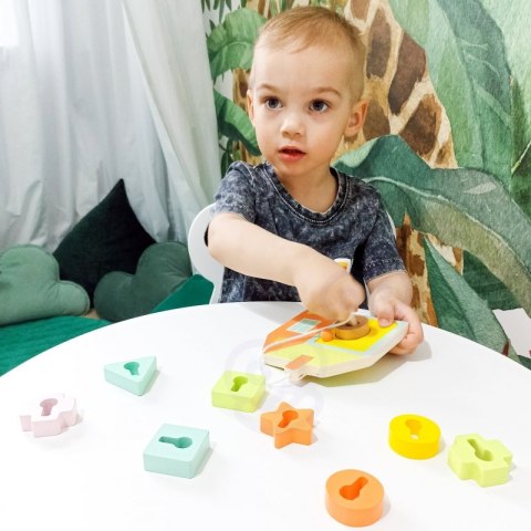 DREWNIANA PRZEPLATANKA KLOCKI DO NAWLEKANIA KLUCZE DRZWI MONTESSORI 11 EL