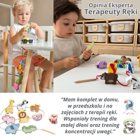 DREWNIANE KLOCKI DO NAWLEKANIA ZWIERZĘTA LEŚNE 13 EL EDUKACYJNE KREATYWNE