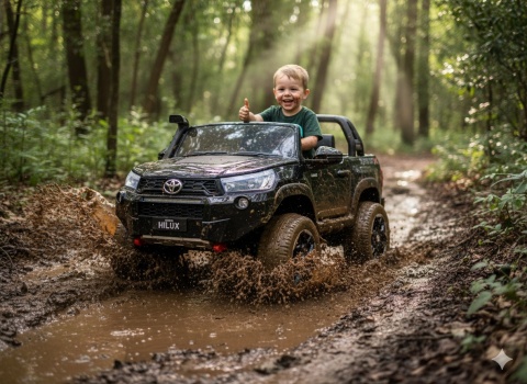 AUTO NA AKUMULATOR DLA 2 DZIECI TOYOTA HILUX 4X4 PILOT EVA SKÓRA LED RADIO MP3