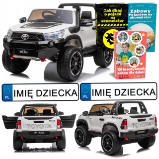 AUTO NA AKUMULATOR DLA 2 DZIECI TOYOTA HILUX 4X4 PILOT EVA SKÓRA LED RADIO MP3