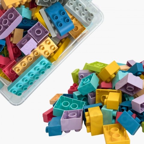 KLOCKI SOFT DLA DZIECI ZESTAW 99 ELEMENTÓW W PUDEŁKU KREATYWNE MOTORYCZNE
