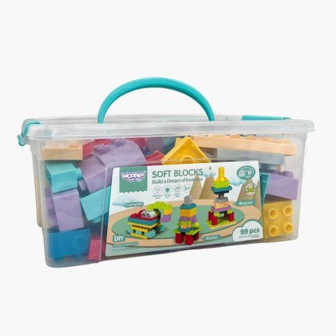KLOCKI SOFT DLA DZIECI ZESTAW 99 ELEMENTÓW W PUDEŁKU KREATYWNE MOTORYCZNE