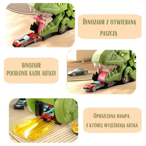 ZESTAW POJAZDÓW TOR DINOZAUR POŻERACZ 13EL POJAZDY DLA DZIECI RESORAKI