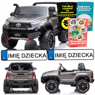 AUTO NA AKUMULATOR DLA 2 DZIECI TOYOTA HILUX LAKIER 4X4 PILOT EVA SKÓRA LED RADIO MP3