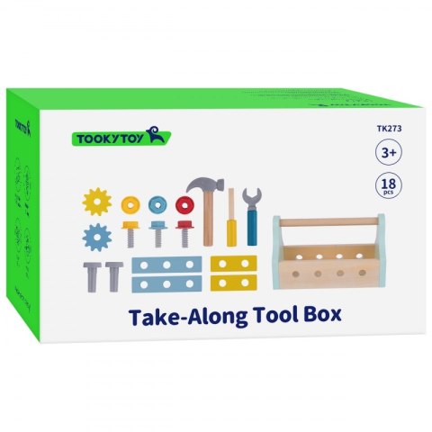 DREWNIANA SKRZYNKA Z NARZĘDZIAMI ZESTAW 18 EL KREATYWNE MOTORYCZNE KOLOROWE