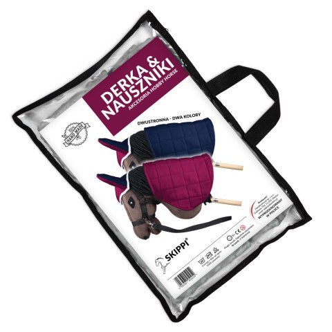 HOBBY HORSE ZESTAW KOŃ KARO-SROKATY DERKA FUKSJA I GRANAT NAUSZNIKI KANTAR