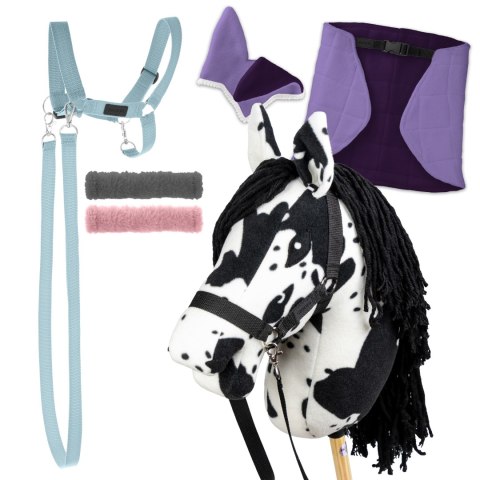 HOBBY HORSE ZESTAW KOŃ KARO-SROKATY DERKA NAUSZNIKI WRZOS KANTAR BŁĘKITNY