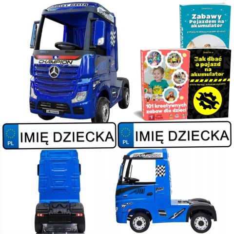 AUTO NA AKUMUALTOR DLA DZIECKA CIĘŻARÓWKA MERCEDES ACTROS 4X4 LAKIER MP4 PILOT SKÓRA EVA LED