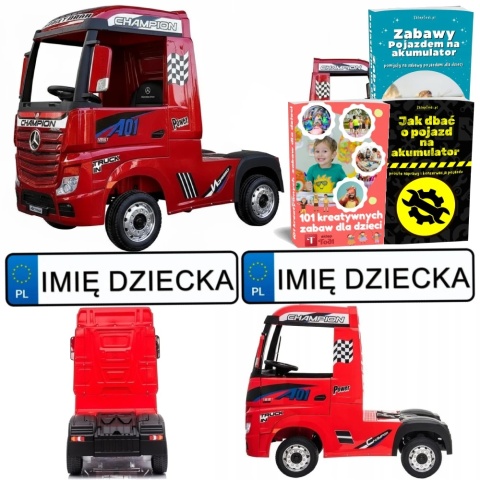 AUTO NA AKUMUALTOR DLA DZIECKA CIĘŻARÓWKA MERCEDES ACTROS 4X4 LAKIER MP4 PILOT SKÓRA EVA LED