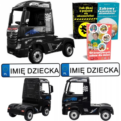 AUTO NA AKUMUALTOR DLA DZIECKA CIĘŻARÓWKA MERCEDES ACTROS 4X4 LAKIER MP4 PILOT SKÓRA EVA LED