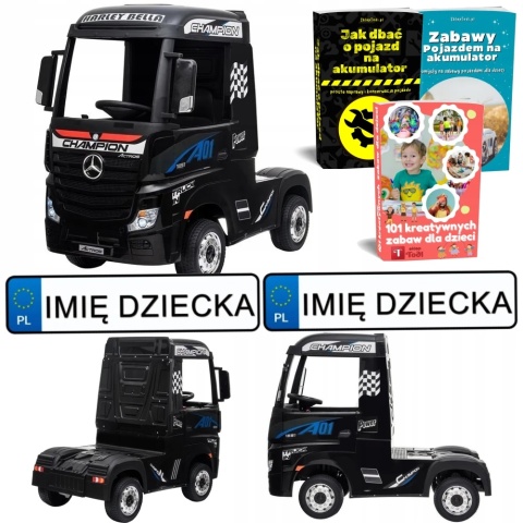 AUTO NA AKUMUALTOR DLA DZIECKA CIĘŻARÓWKA MERCEDES ACTROS 4X4 PILOT SKÓRA EVA LED MP3