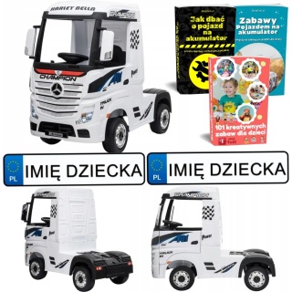 AUTO NA AKUMUALTOR DLA DZIECKA CIĘŻARÓWKA MERCEDES ACTROS 4X4 PILOT SKÓRA EVA LED MP3