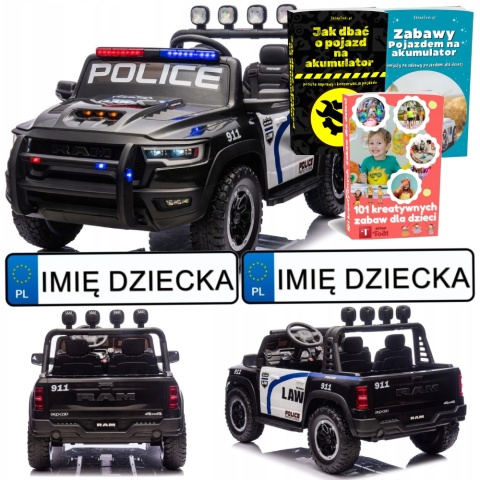 AUTO NA AKUMULATOR DLA DZIECI DODGE RAM POLICJA ZB629-F 4X4 LED EVA SKÓRA