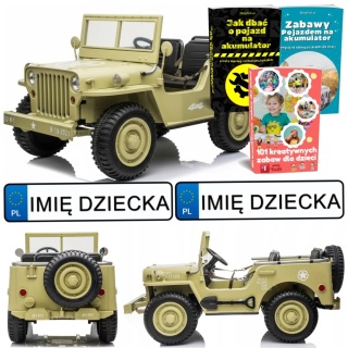 DUŻE AUTO NA AKUMULATOR DLA 3 DZIECI WOJSKOWY DŻIP JH101 PILOT EVA SKÓRA LED MP3