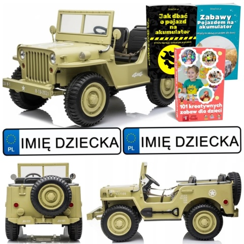 DUŻE AUTO NA AKUMULATOR DLA 3 DZIECI WOJSKOWY DŻIP JH101 PILOT EVA SKÓRA LED MP3