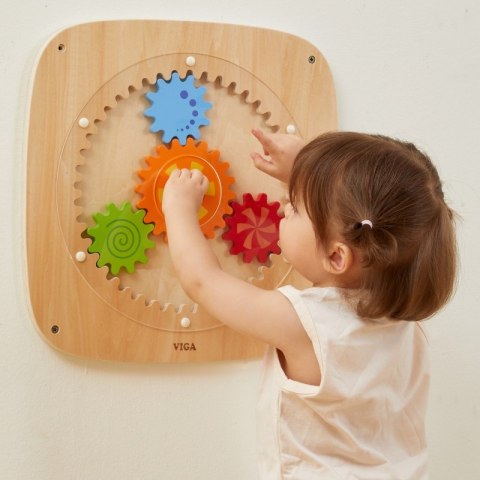 VIGA Drewniana Tablica z Kolorowymi Kołami Zębatymi