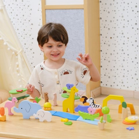 VIGA Drewniane Klocki Kolorowe Opowieści Tropikalne Pudełko 55el.