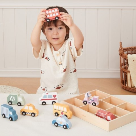 VIGA Drewniany Zestaw Kolorowych Pojazdów Miejskich 9szt.