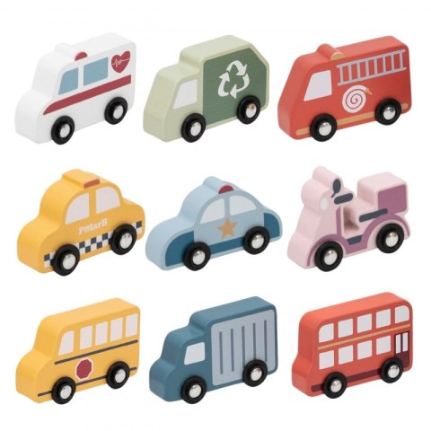 VIGA Drewniany Zestaw Kolorowych Pojazdów Miejskich 9szt.