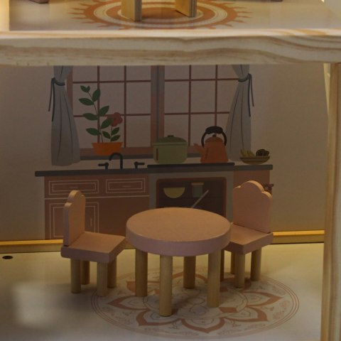 DUZY DREWNIANY DOMEK DLA LALEK RÓŻOWY 78CM ŚWIATŁA LED MEBELKI 3 POZIOMY