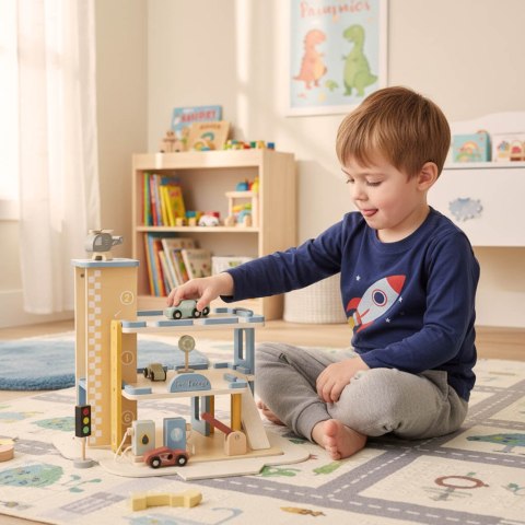 DREWNIANY PARKING GARAŻ PIĘTROWY SAMOCHODOWY AUTKA STACJA BENZYNOWA AKCESORIA