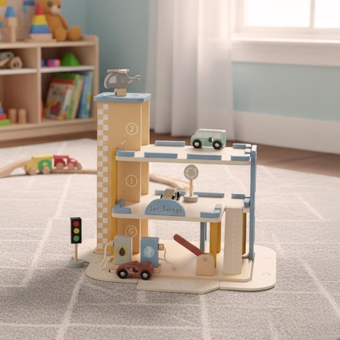 DREWNIANY PARKING GARAŻ PIĘTROWY SAMOCHODOWY AUTKA STACJA BENZYNOWA AKCESORIA